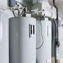 A row of hot water tanks installed by C. Woods Company in Tyler, TX.
