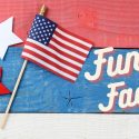 An American flag with Fun Facts from C. Woods Company in Tyler, TX.