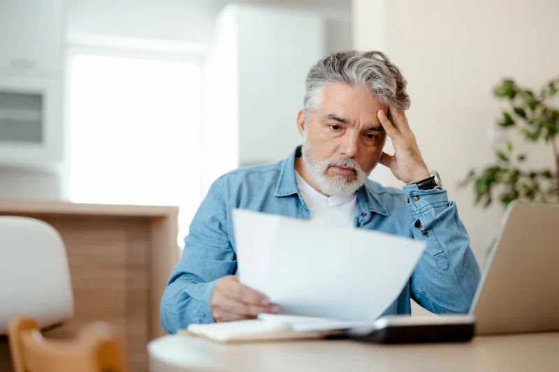 Man stressed over his bill, needing energy-efficient solutions from C. Woods Company in Tyler, TX.